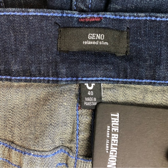 True Religion Geno Relaxed Slim Fit Flap Jeans ~DK Saphire ~ Size 40 - Picture 9 of 11